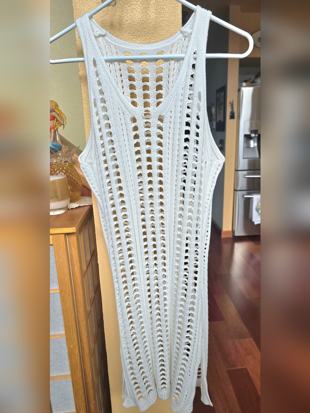 Crochet White V Neck Cover-up Size Small